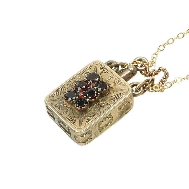Gold Victorian Pendant Perfume Bottle set with Bohemian Garnets