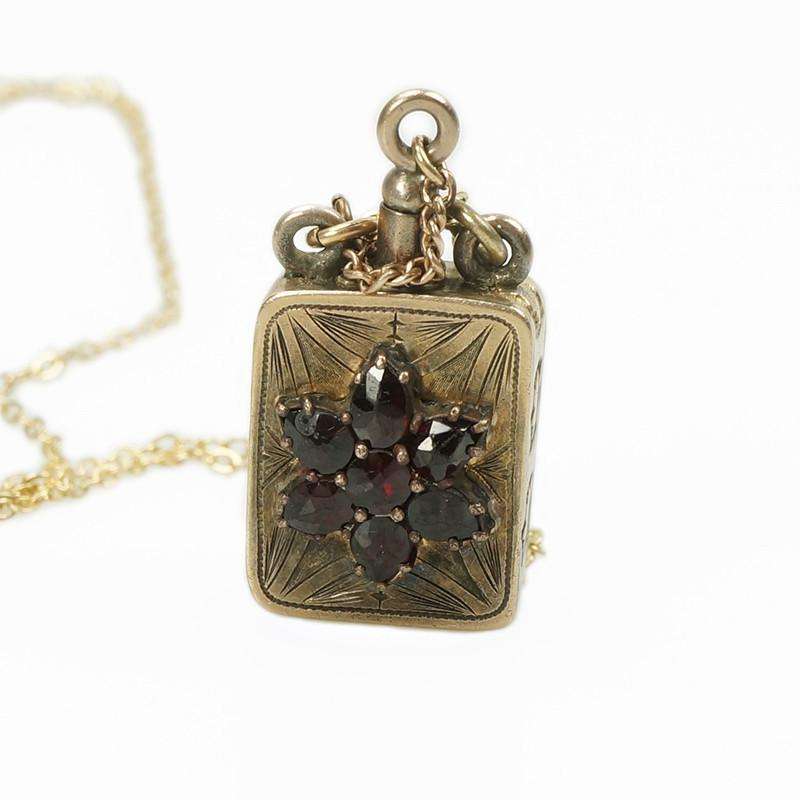 Gold Victorian Pendant Perfume Bottle set with Bohemian Garnets