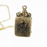 Gold Victorian Pendant Perfume Bottle set with Bohemian Garnets