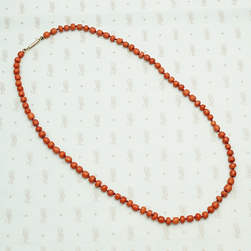 Deep Red Antique Coral Beads on Silk