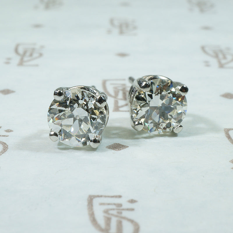 Stunning Old Euro Diamond Studs in Platinum