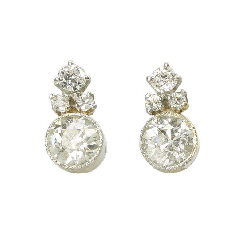 Vintage Platinum Old European Diamond Earrings