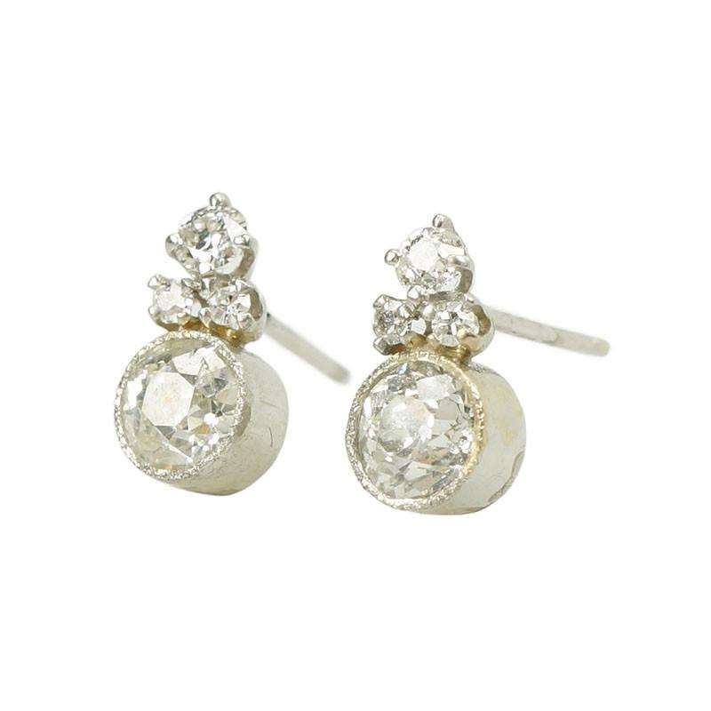 Vintage Platinum Old European Diamond Earrings