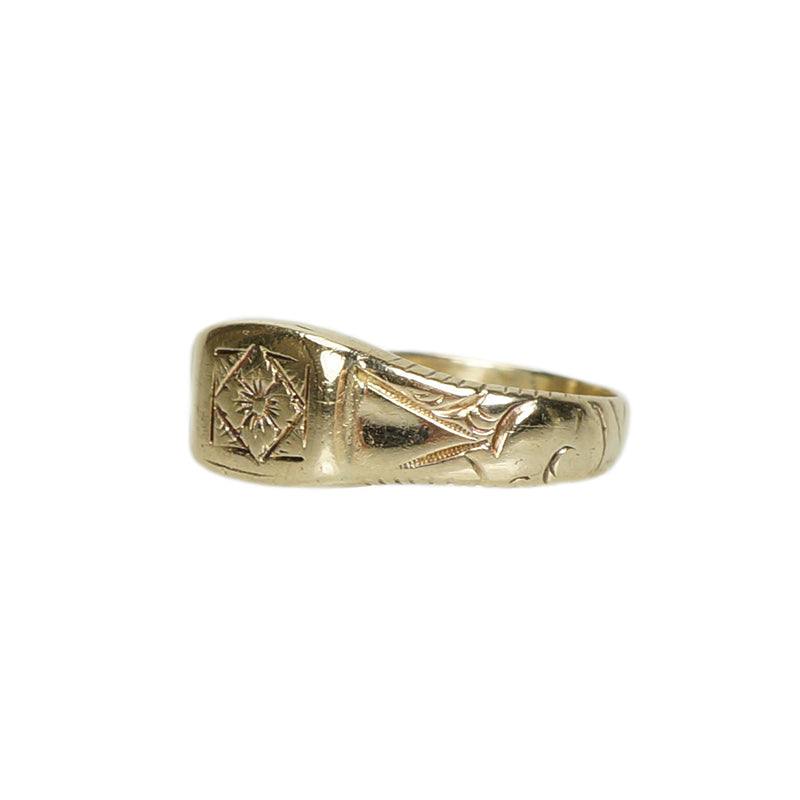 Old Gold Cigar Band Ring with Engraved Details - Gem Set Love