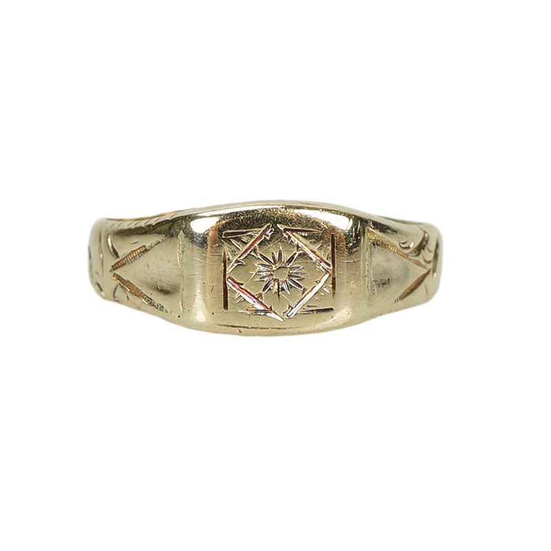 Old Gold Cigar Band Ring with Engraved Details - Gem Set Love
