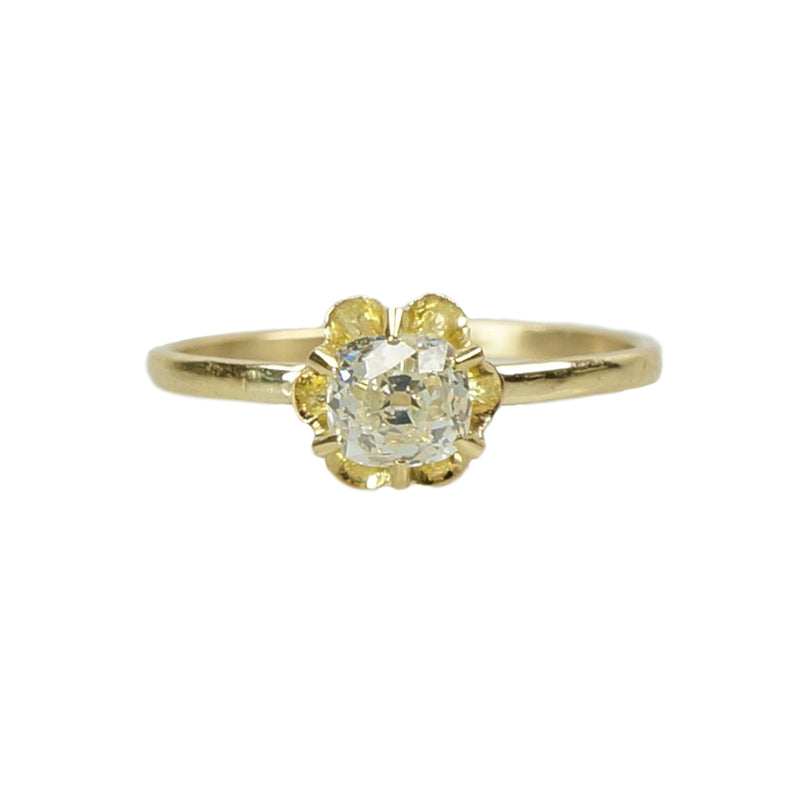 Cushion Cut Antique Diamond Gold Engagement Ring - Gem Set Love