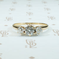 19th century 3 old mine cut diamond ring 14k yellow gold