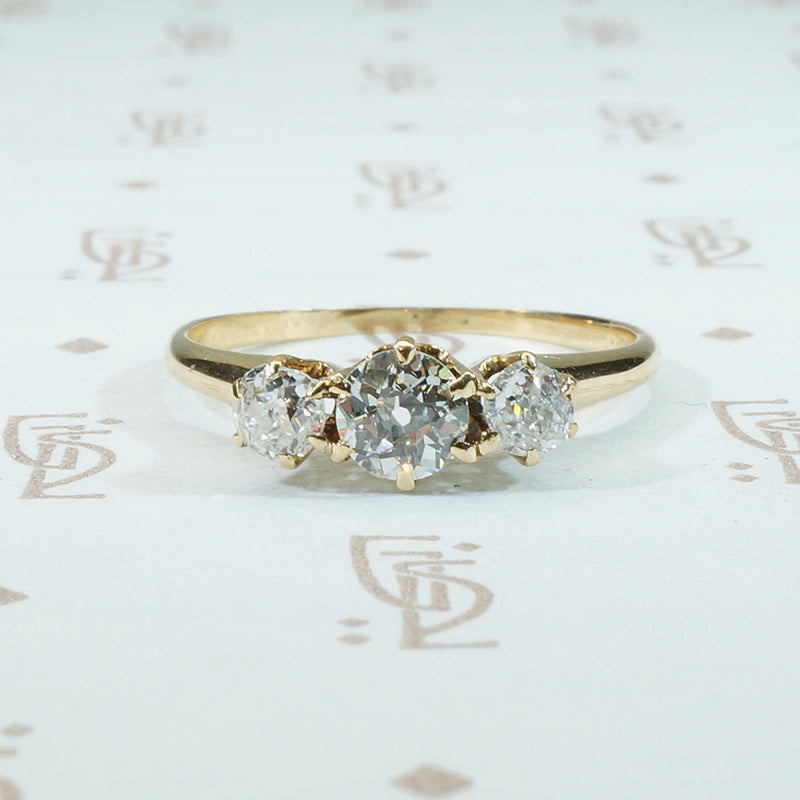 19th century 3 old mine cut diamond ring 14k yellow gold