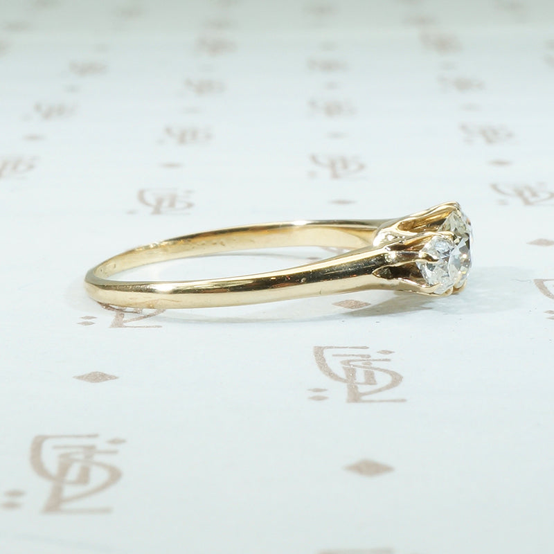 19th century 3 old mine cut diamond ring 14k yellow gold