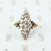 marquis shaped old mine cut diamond cluster ring