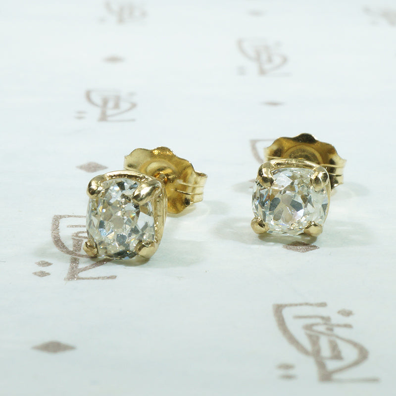 Antique Cushion Old Mine Cut Diamond Studs