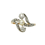 Rose Gold and Platinum Ring with Diamonds and Natural Pearl