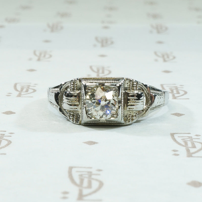 chunky old mine cut diamond engagement ring circa 1930's 14k white gold 