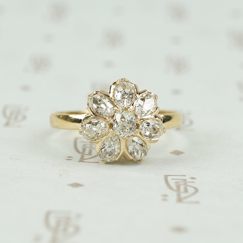 Rare old Mine Cut Pear Shaped Diamond Flower Ring