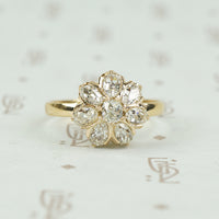Rare old Mine Cut Pear Shaped Diamond Flower Ring