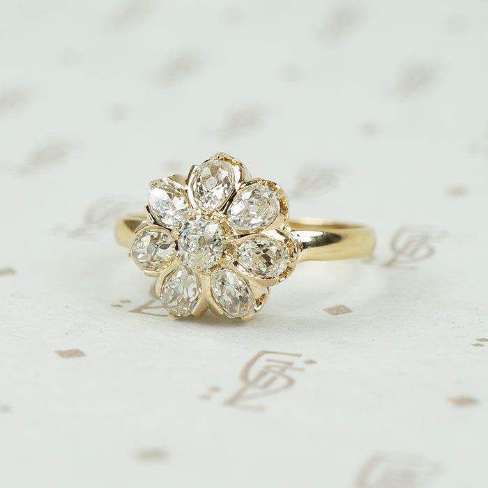Rare old Mine Cut Pear Shaped Diamond Flower Ring