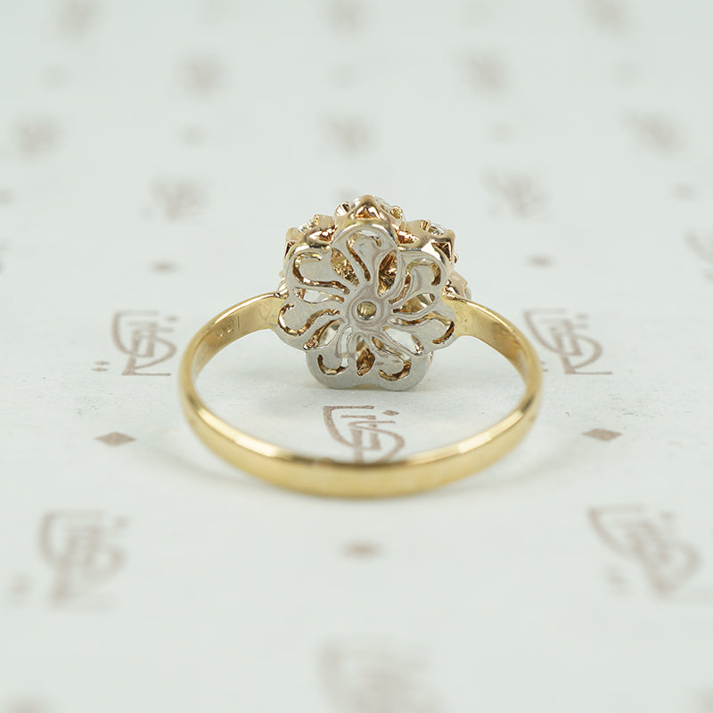 Rare old Mine Cut Pear Shaped Diamond Flower Ring