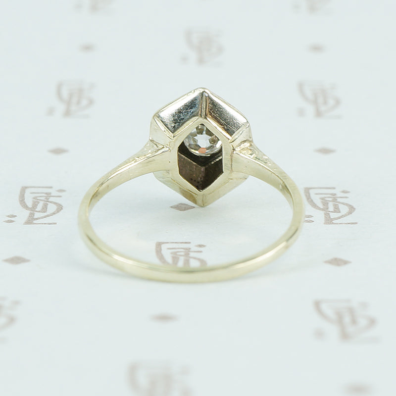 Engraved white and green gold omc engagement ring back