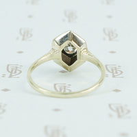 Engraved white and green gold omc engagement ring back