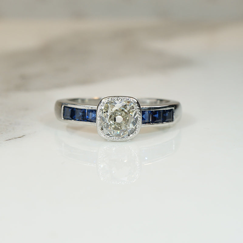 Bezel Set OMC Diamond and Sapphire Engagement Ring