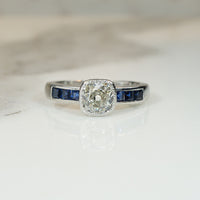 Bezel Set OMC Diamond and Sapphire Engagement Ring