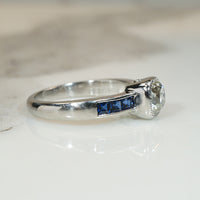 Bezel Set OMC Diamond and Sapphire Engagement Ring