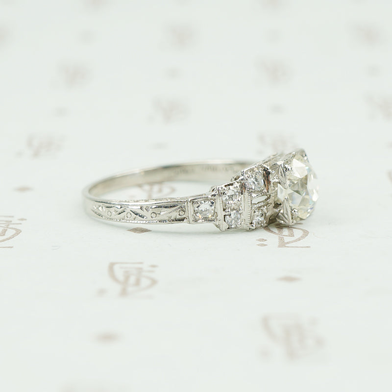 platinum deco engagement ring side view