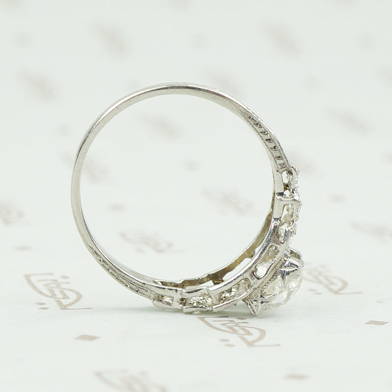 platinum deco engagement ring side view