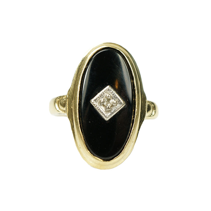 Vintage 1930's Onyx and Diamond Yellow Gold Ring