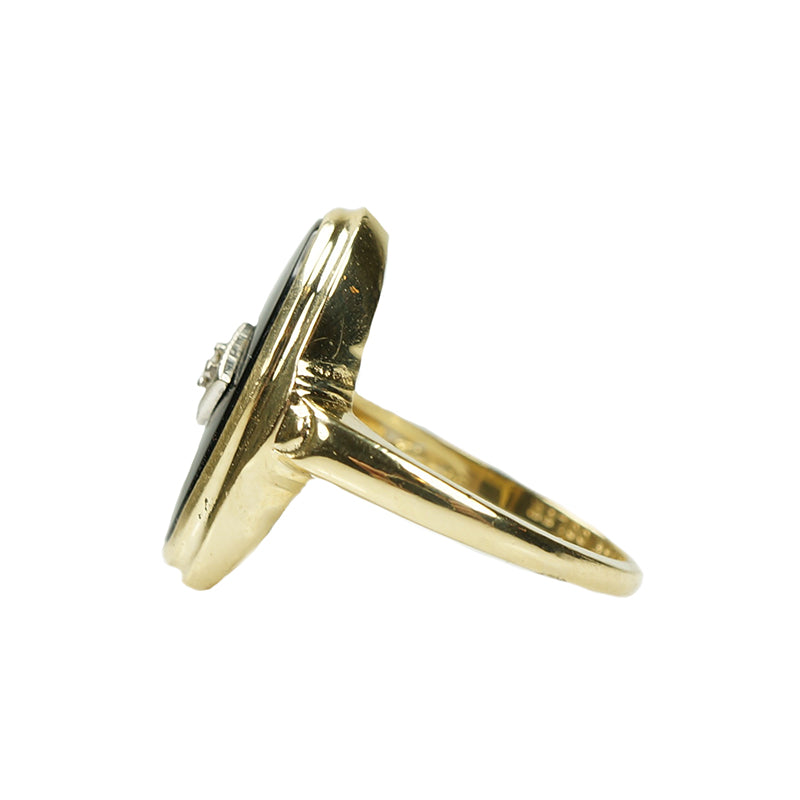 Vintage 1930's Onyx and Diamond Yellow Gold Ring