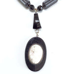 Victorian Onyx and Gold Bead Necklace with Coral Cameo Pendant