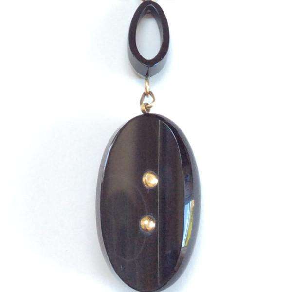 Victorian Onyx and Gold Bead Necklace with Coral Cameo Pendant