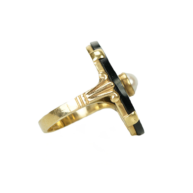 Vintage Gold Onyx and Pearl Ring - Gem Set Love