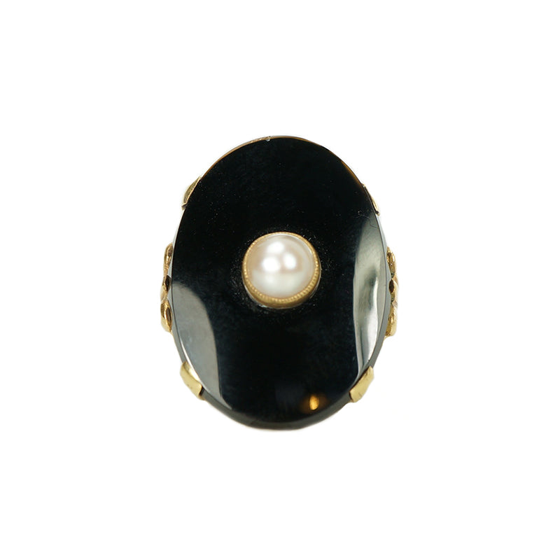 Vintage Gold Onyx and Pearl Ring - Gem Set Love