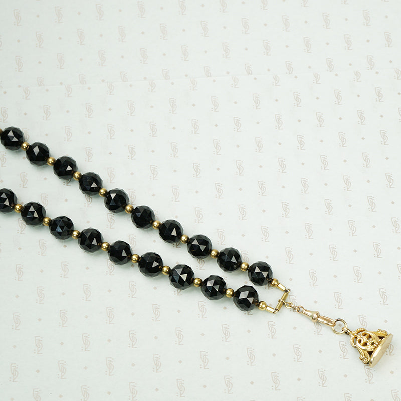 Dark Sparkle Vintage Black Onyx Faceted Bead Necklace