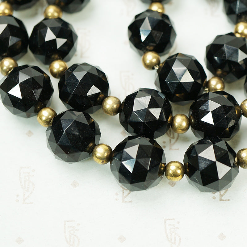 Dark Sparkle Vintage Black Onyx Faceted Bead Necklace
