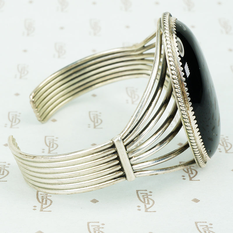 Bold Vintage Onyx Sterling Cuff Bracelet