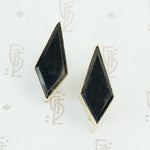 gold and onyx earrings elongated diamond shaped
