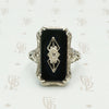 diamond set vintage art deco onyx 14k white gold filigree ring