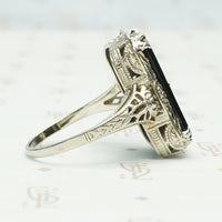Fabulous Deco Filigree Onyx and Diamond Ring