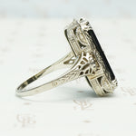 Fabulous Deco Filigree Onyx and Diamond Ring