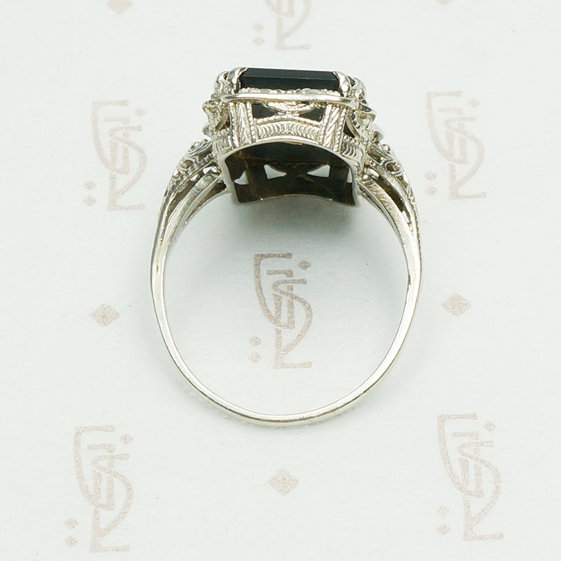 Fabulous Deco Filigree Onyx and Diamond Ring