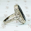 Deco Drama White Gold Filigree and Onyx Ring