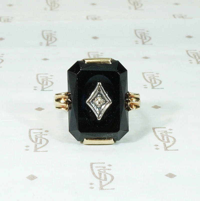 Onyx Gold & Diamond Art Deco Glamour Ring