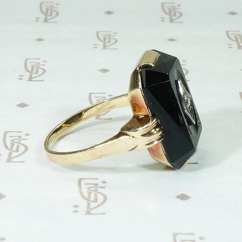 Onyx Gold & Diamond Art Deco Glamour Ring