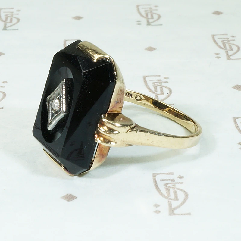 Onyx Gold & Diamond Art Deco Glamour Ring