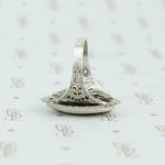 Marquis shape faceted onyx in silver filigree ring 1920's alternate view