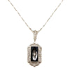 Deco 14k White Gold Filigree Onyx & Diamond Necklace