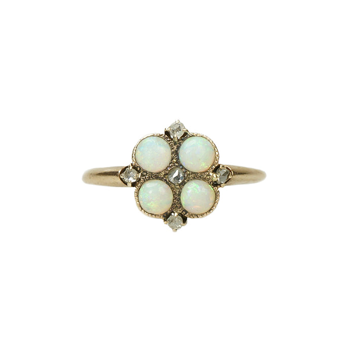 Fiery Antique Opal Ring with Rose Cut Diamonds