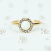 14k gold 1890's round opal surrounded by rose cut diamonds ring